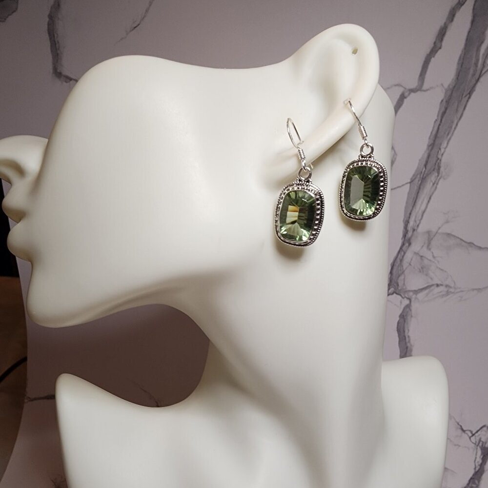 925 Silver Green Amethyst drop Earrings